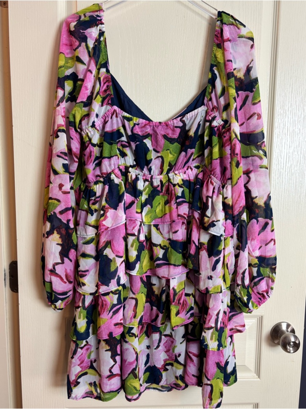 Abercrombie & Fitch Floral Print Tiered Mini Dress Long Sleeve Size XL Tall NWT - Picture 14 of 15
